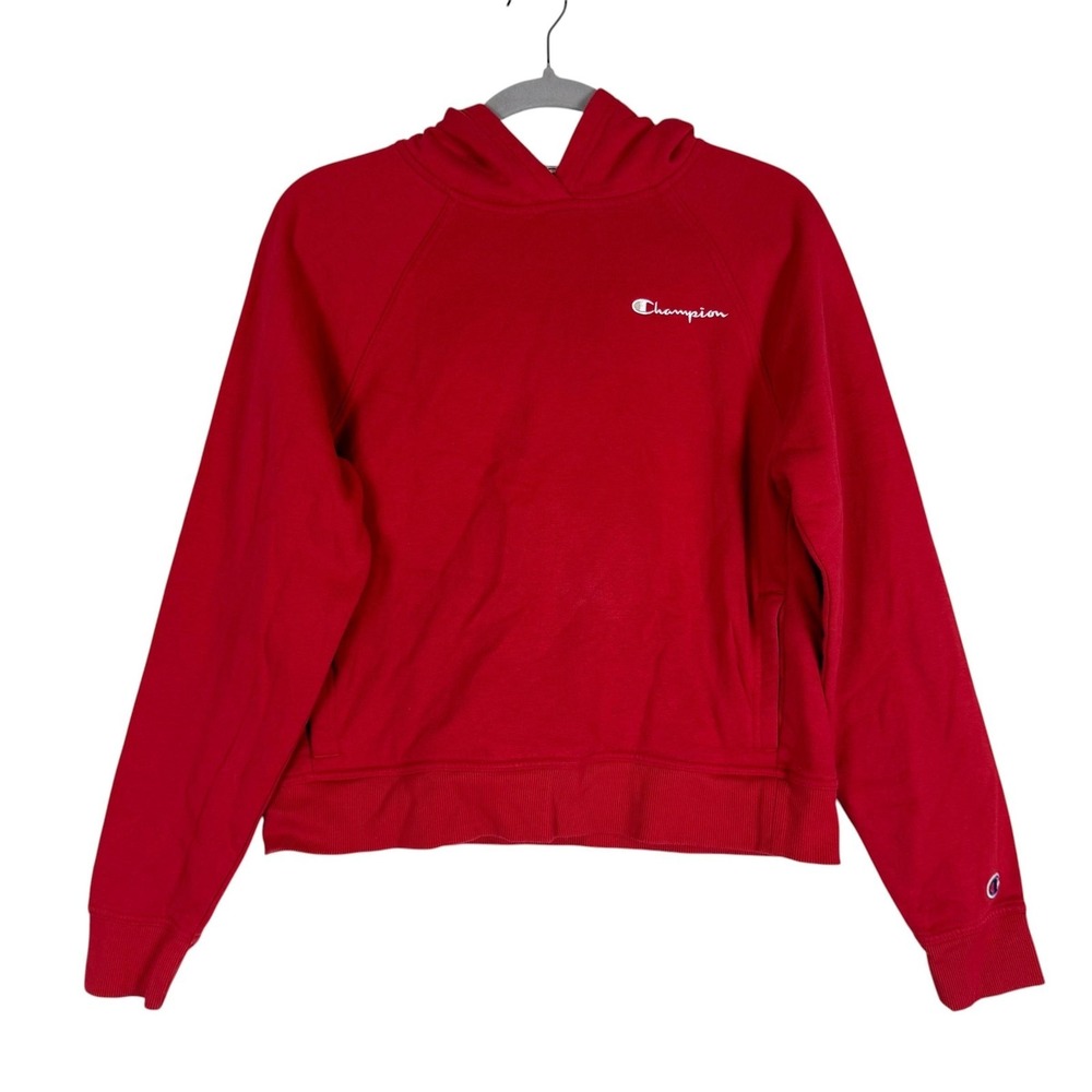 Champion Hoodie Mens Medium Red Pullover Fleece Embroidered Logo Pockets Basic